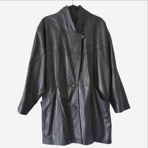 Vintage Pelle Genuine Leather Coat Jacket Black XL Retro 80s Designer Classic